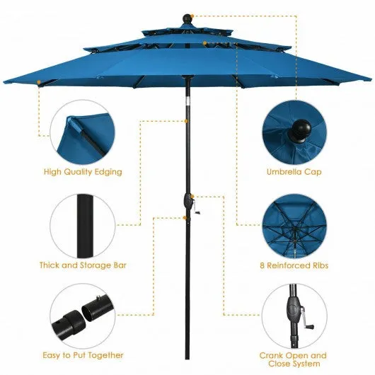 10' 3 Tier Patio Umbrella Aluminum Sunshade Shelter Double Vented-Blue