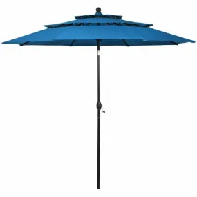 10' 3 Tier Patio Umbrella Aluminum Sunshade Shelter Double Vented-Blue