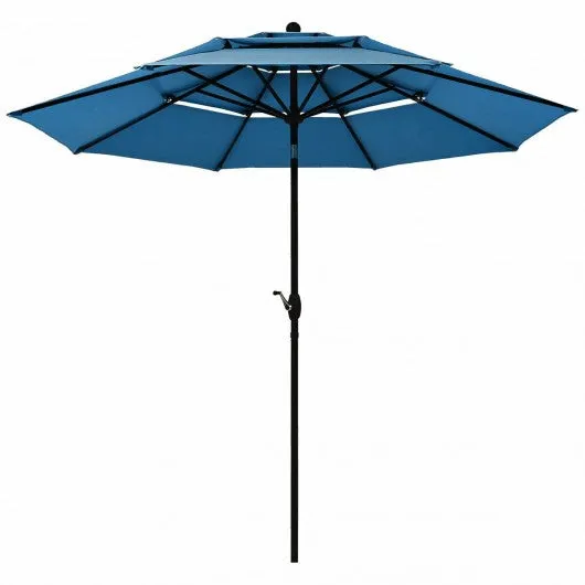 10' 3 Tier Patio Umbrella Aluminum Sunshade Shelter Double Vented-Blue