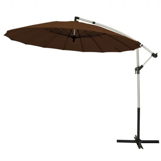 10 Foot Patio Offset Umbrella Market Hanging Umbrella for Backyard Poolside Lawn Garden-Tan