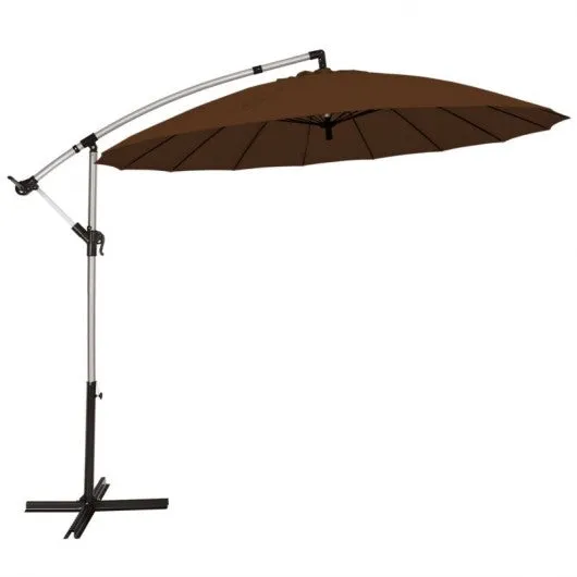 10 Foot Patio Offset Umbrella Market Hanging Umbrella for Backyard Poolside Lawn Garden-Tan