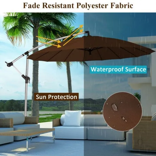 10 Foot Patio Offset Umbrella Market Hanging Umbrella for Backyard Poolside Lawn Garden-Tan