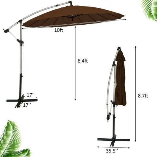 10 Foot Patio Offset Umbrella Market Hanging Umbrella for Backyard Poolside Lawn Garden-Tan