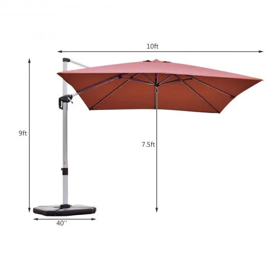 10 Ft 360 Degree Tilt Aluminum Square Patio Offset Cantilever Umbrella-Brick Red