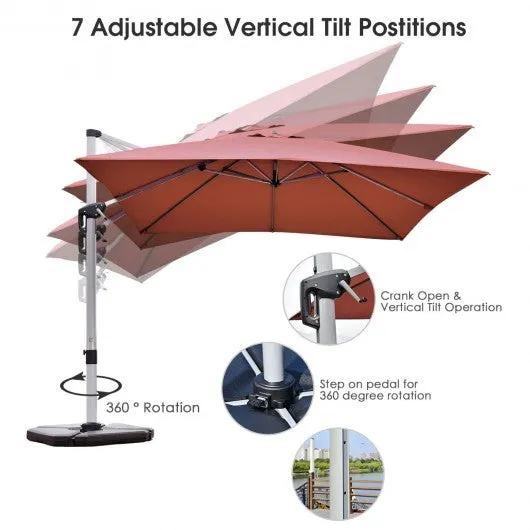 10 Ft 360 Degree Tilt Aluminum Square Patio Offset Cantilever Umbrella-Brick Red