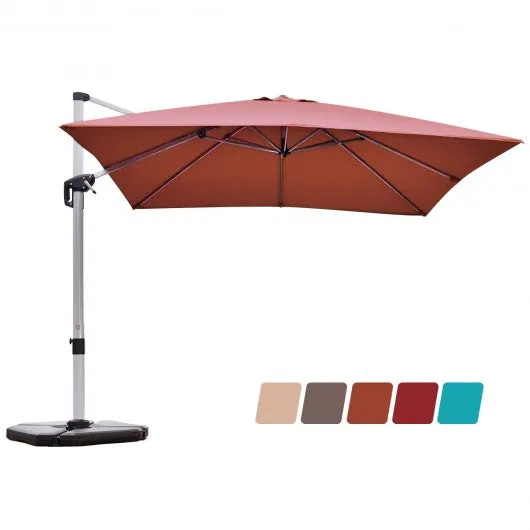 10 Ft 360 Degree Tilt Aluminum Square Patio Offset Cantilever Umbrella-Brick Red