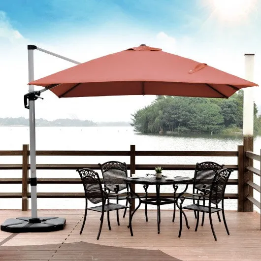 10 Ft 360 Degree Tilt Aluminum Square Patio Offset Cantilever Umbrella-Brick Red