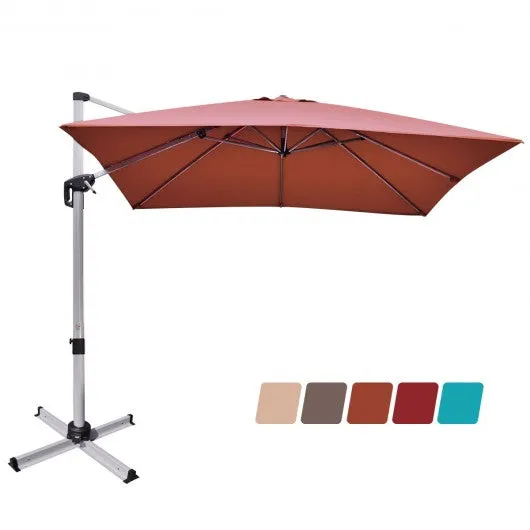 10 Ft 360 Degree Tilt Aluminum Square Patio Offset Cantilever Umbrella-Brick Red