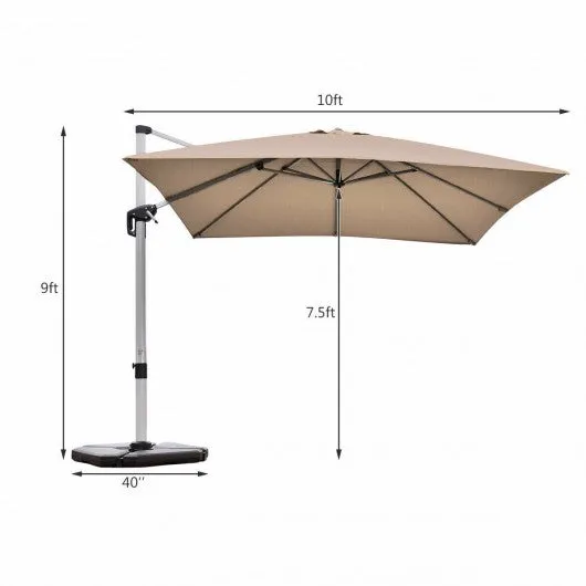 10 Ft 360 Degree Tilt Aluminum Square Patio Offset Cantilever Umbrella-Tan