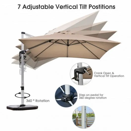 10 Ft 360 Degree Tilt Aluminum Square Patio Offset Cantilever Umbrella-Tan