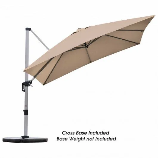 10 Ft 360 Degree Tilt Aluminum Square Patio Offset Cantilever Umbrella-Tan