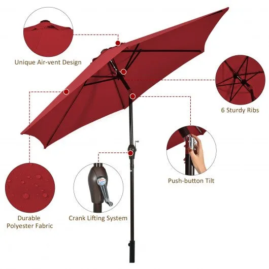 10 ft Outdoor Market Patio Table Umbrella Push Button Tilt Crank Lift-Burgundy