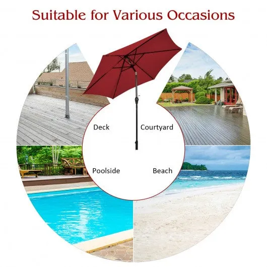 10 ft Outdoor Market Patio Table Umbrella Push Button Tilt Crank Lift-Burgundy