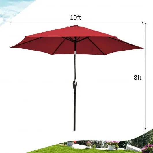 10 ft Outdoor Market Patio Table Umbrella Push Button Tilt Crank Lift-Burgundy