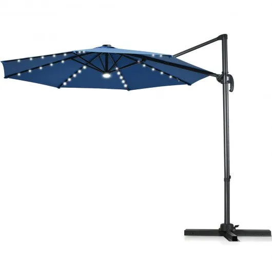 10 Ft Patio Offset Cantilever Umbrella with Solar Lights-Blue