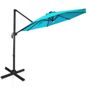 10 Ft Patio Offset Cantilever Umbrella with Solar Lights-Turquoise