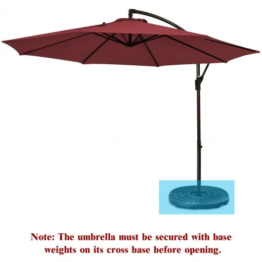 10 Ft Patio Offset Hanging Umbrella with Easy Tilt Adjustment-Burgundy