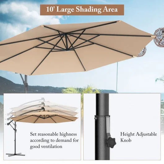 10' Patio Outdoor Sunshade Hanging Umbrella without Weight Base-Beige