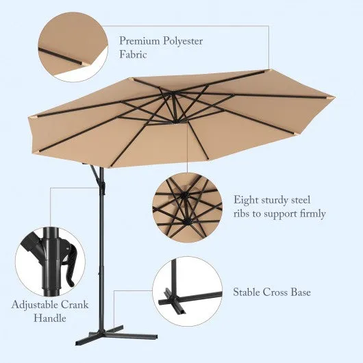 10' Patio Outdoor Sunshade Hanging Umbrella without Weight Base-Beige