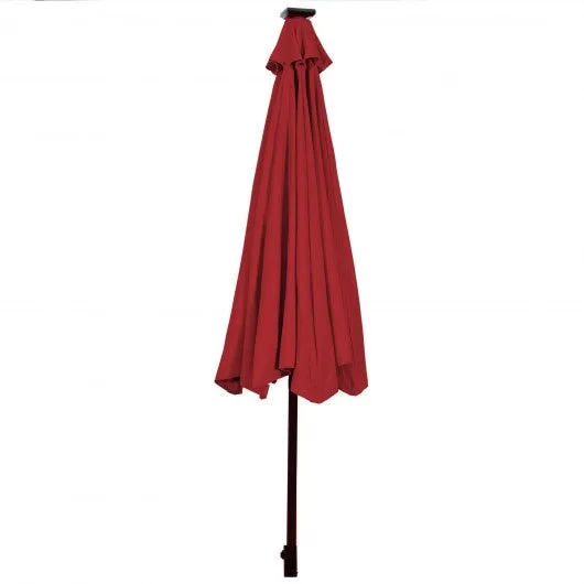 10' Solar LED Lighted Patio Market Umbrella Shade Tilt Adjustment Crank-Burgundy