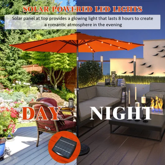 10' Solar LED Lighted Patio Market Umbrella Shade Tilt Adjustment Crank-Orange