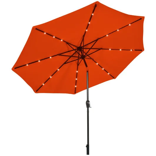 10' Solar LED Lighted Patio Market Umbrella Shade Tilt Adjustment Crank-Orange