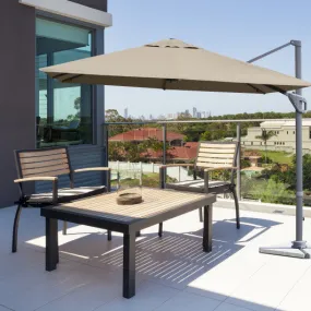 10 x 10 Feet Patio Offset Cantilever Umbrella with Aluminum 360-degree Rotation Tilt-Brown