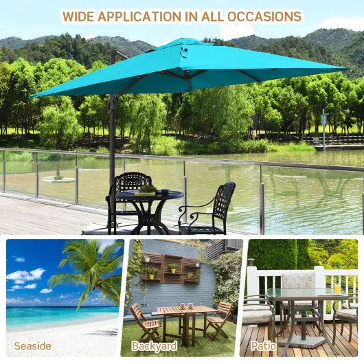 10 x 10 Feet Patio Offset Cantilever Umbrella with Aluminum 360-degree Rotation Tilt-Turquoise