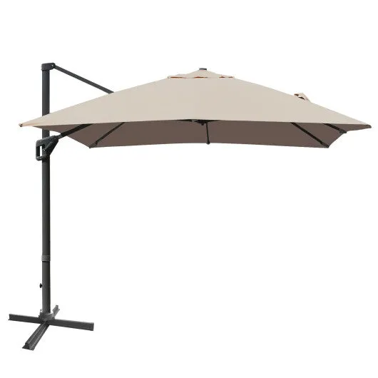 10 x 13 Feet Rectangular Cantilever Umbrella with 360° Rotation Function-Brown