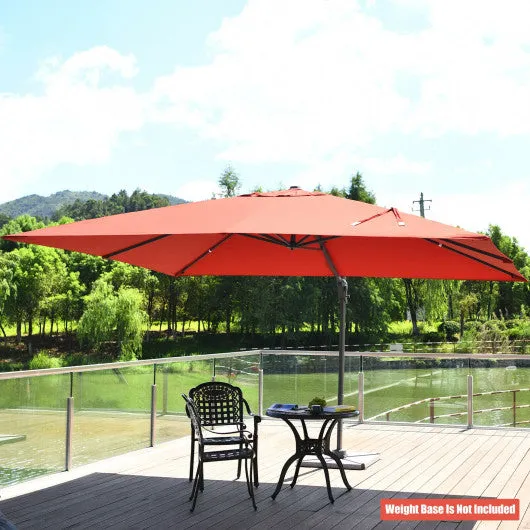 10 x 13 Feet Rectangular Cantilever Umbrella with 360° Rotation Function-Orange