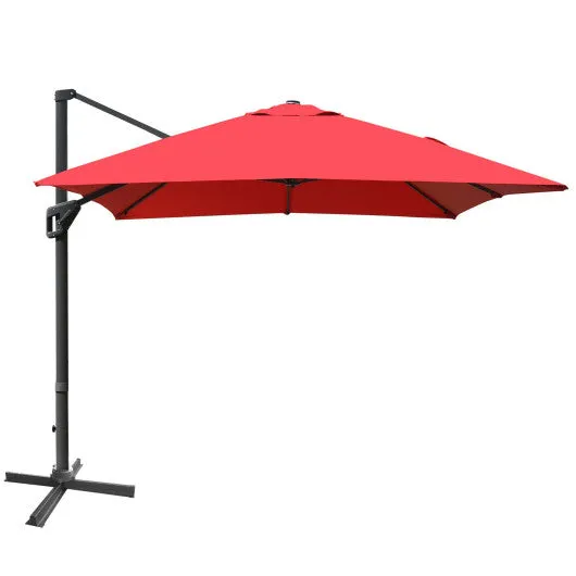 10 x 13 Feet Rectangular Cantilever Umbrella with 360° Rotation Function-Red