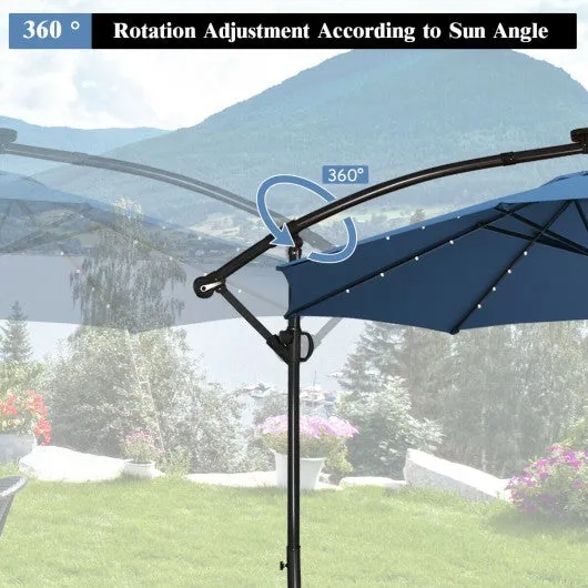 10FT 360° Rotation Solar Powered LED Patio Offset Umbrella-Blue