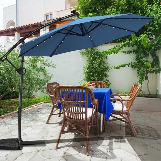 10FT 360° Rotation Solar Powered LED Patio Offset Umbrella-Blue