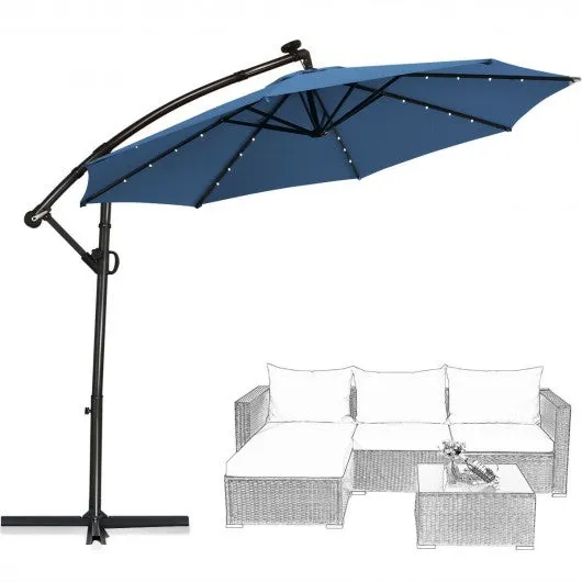 10FT 360° Rotation Solar Powered LED Patio Offset Umbrella-Blue