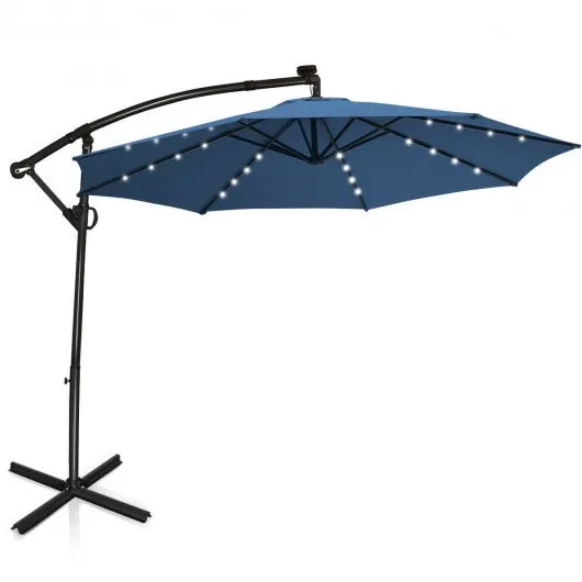 10FT 360° Rotation Solar Powered LED Patio Offset Umbrella-Blue