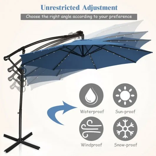 10FT 360° Rotation Solar Powered LED Patio Offset Umbrella-Blue