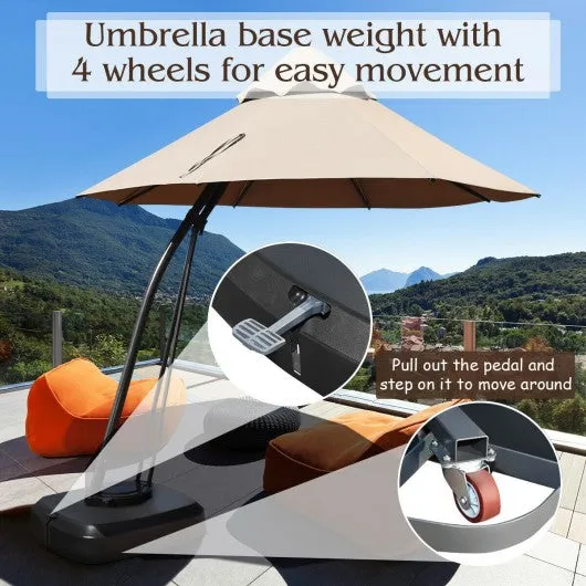 11 Feet Outdoor Cantilever Hanging Umbrella with Base and Wheels-Tan