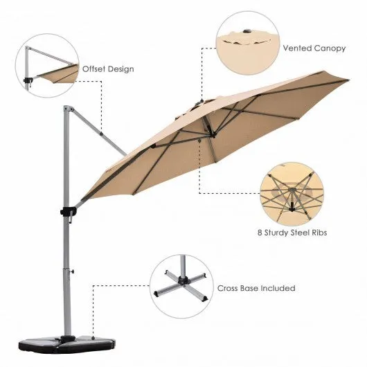 11' Patio Offset Cantilever Umbrella 360° Rotation Aluminum Tilt-Beige