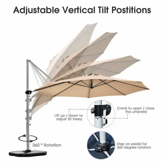 11' Patio Offset Cantilever Umbrella 360° Rotation Aluminum Tilt-Beige