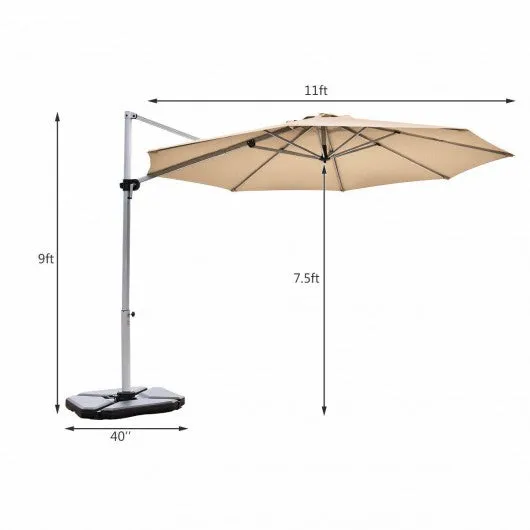 11' Patio Offset Cantilever Umbrella 360° Rotation Aluminum Tilt-Beige