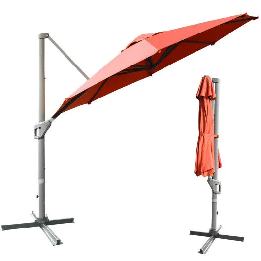 11ft Patio Offset Umbrella with 360° Rotation and Tilt System-Orange