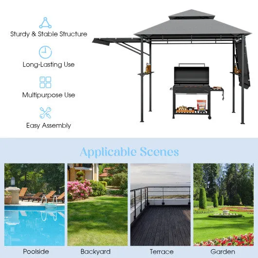 13.5 x 4 Feet Patio BBQ Grill Gazebo Canopy with Dual Side Awnings-Gray