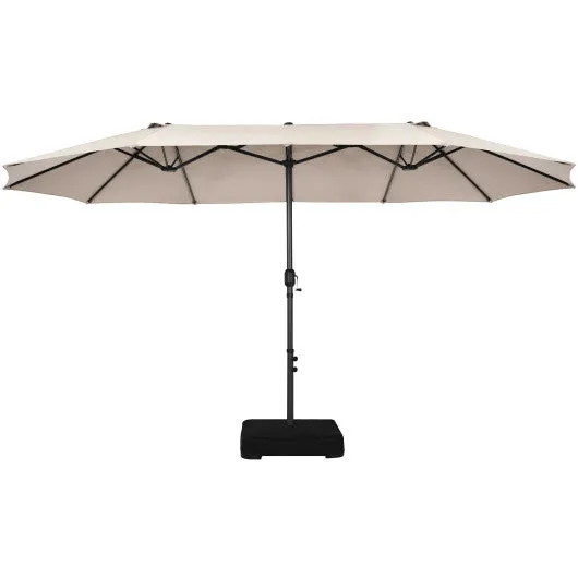 15 Feet Double-Sided Patio Umbrellawith 12-Rib Structure-Beige