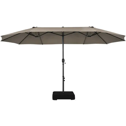 15 Feet Double-Sided Patio Umbrellawith 12-Rib Structure-Coffee