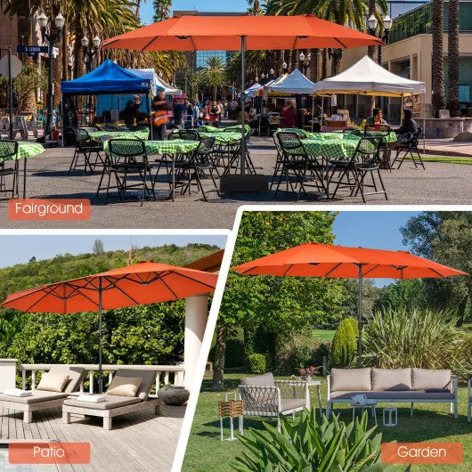 15 Feet Double-Sided Patio Umbrellawith 12-Rib Structure-Orange