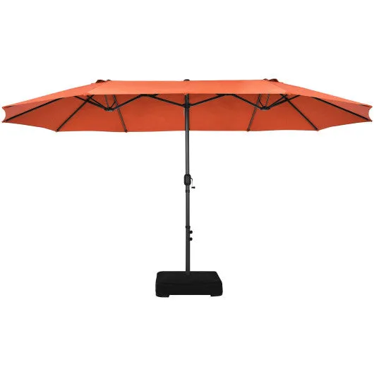 15 Feet Double-Sided Patio Umbrellawith 12-Rib Structure-Orange