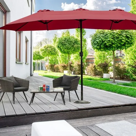 15' Twin Patio Umbrella Double-Sided Outdoor Market Umbrella without Base -Wine