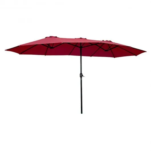 15' Twin Patio Umbrella Double-Sided Outdoor Market Umbrella without Base -Wine