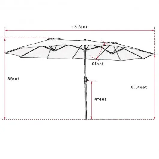 15' Twin Patio Umbrella Double-Sided Outdoor Market Umbrella without Base -Wine