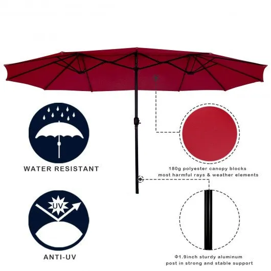 15' Twin Patio Umbrella Double-Sided Outdoor Market Umbrella without Base -Wine